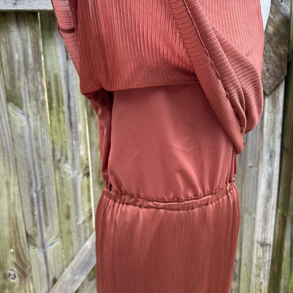 Mango Suit Shiny Burnt Orange Ribbed Flowy Layered Maxi Dress - Picture 3 of 10